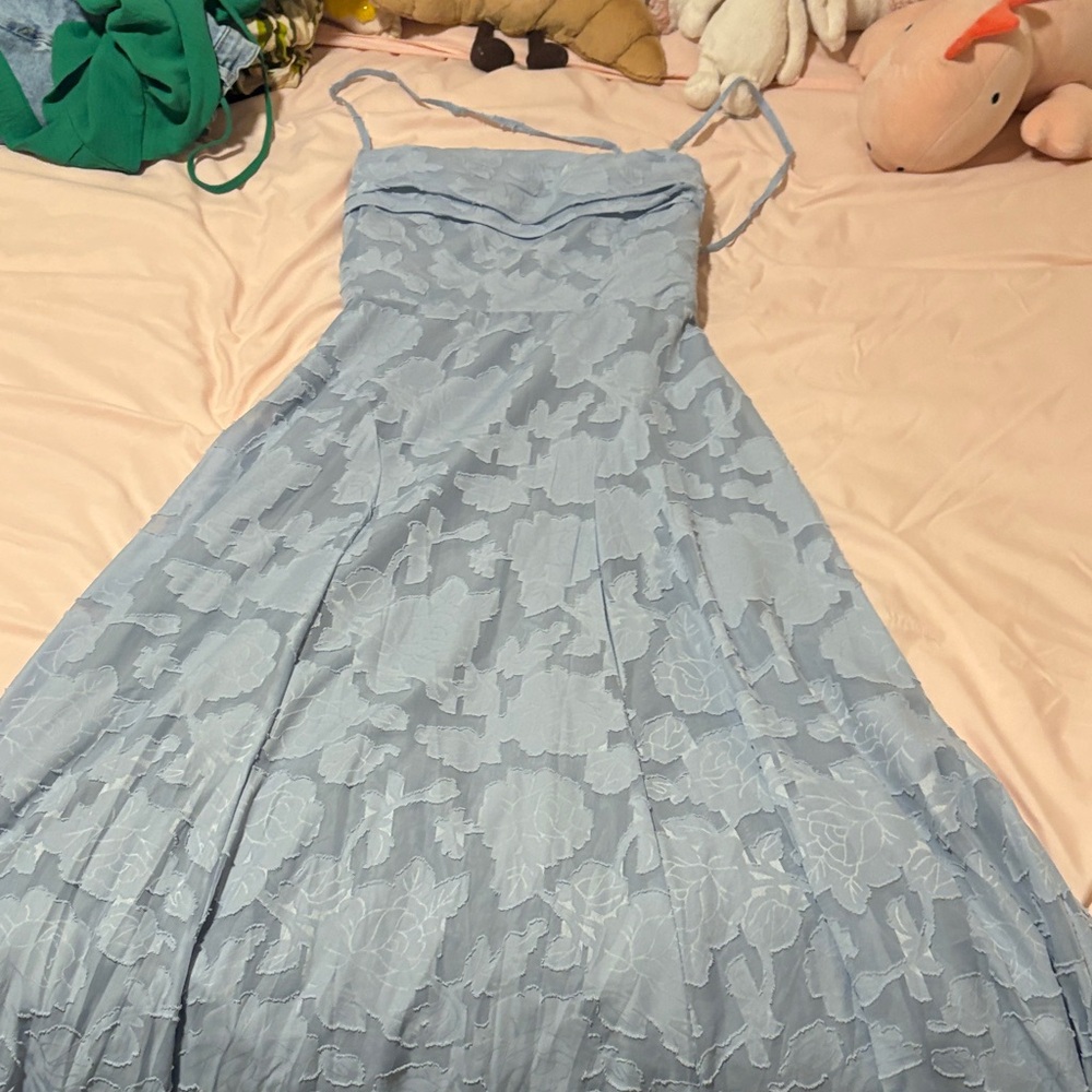 Light Blue Floral Lace Spaghetti Strap Dress